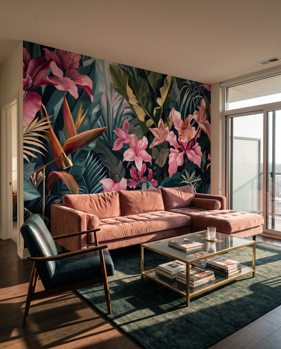 Foglie tropicali e rosa — ambiente 3