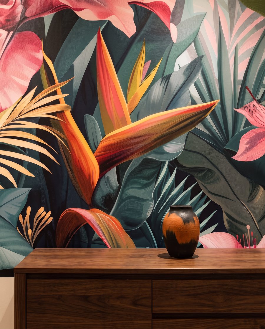 Foglie tropicali e rosa — ambiente 5