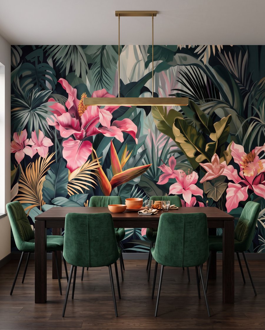 Foglie tropicali e rosa — ambiente 6