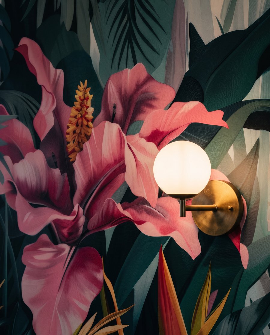 Foglie tropicali e rosa — dettaglio