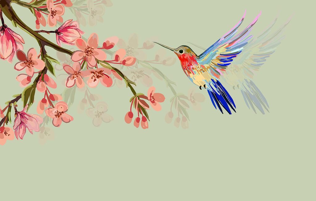 Colibrì e fiori rosa — design completo