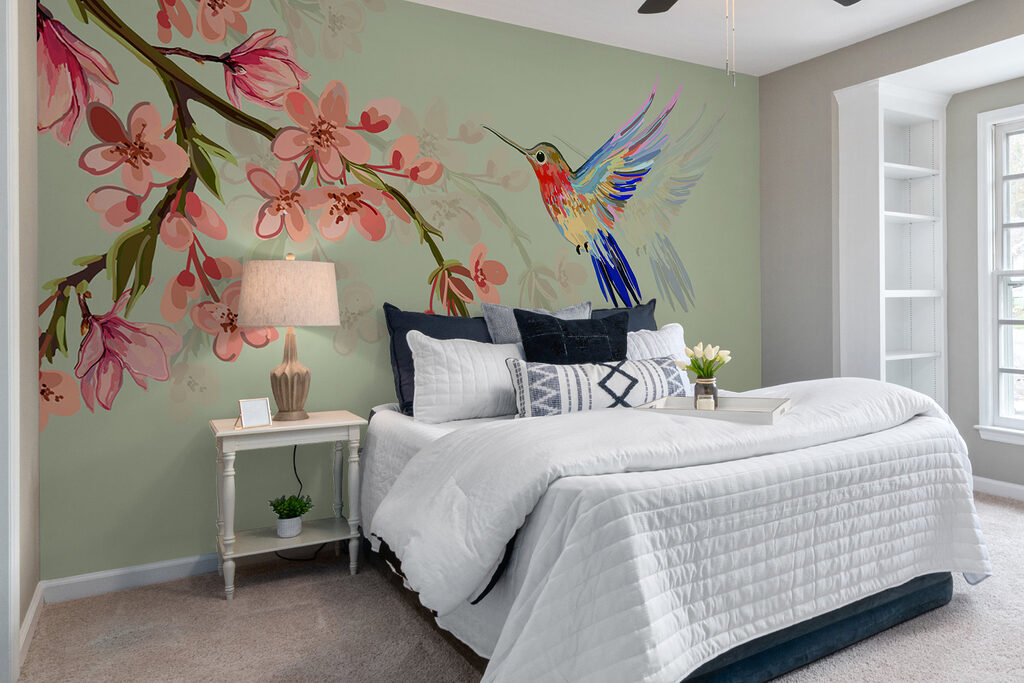 Colibrì e fiori rosa — ambiente 1