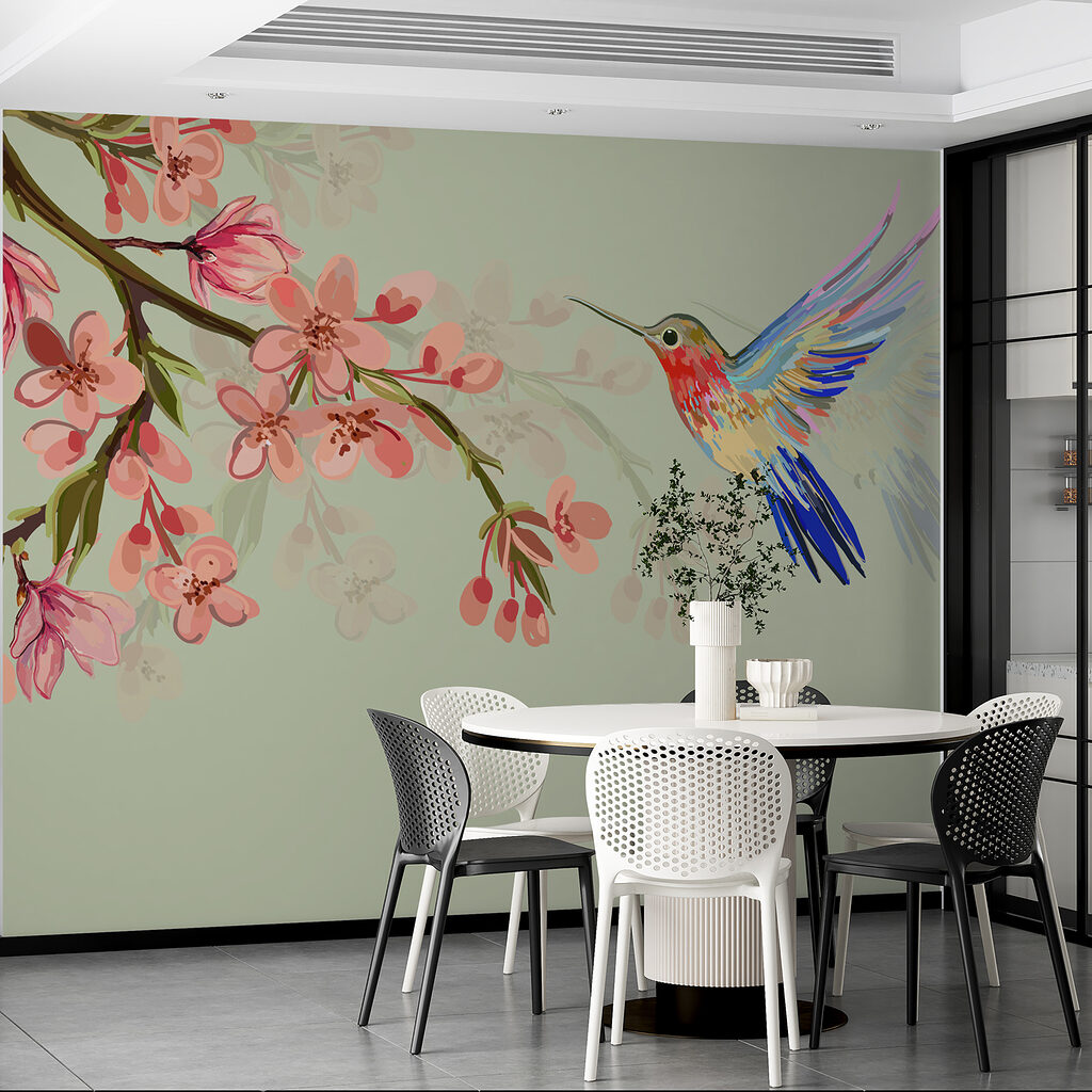 Colibrì e fiori rosa — ambiente 3