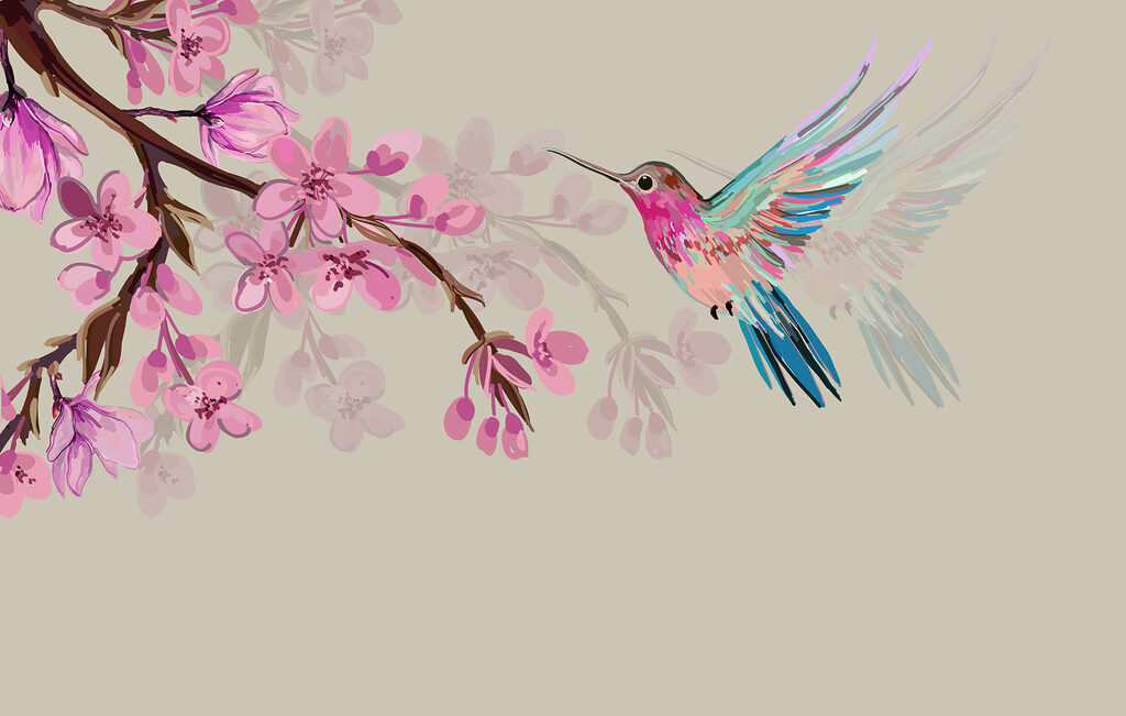 Colibrì e fiori rosa — design completo