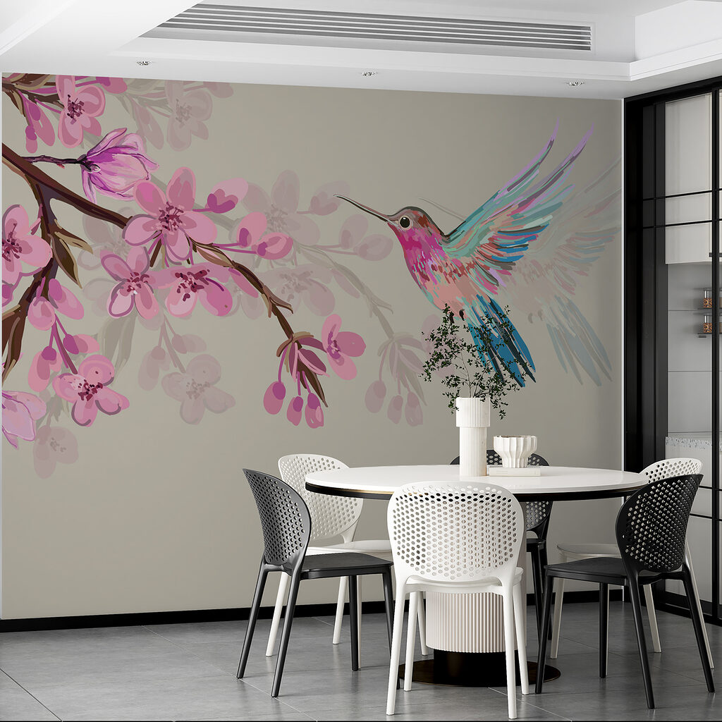 Colibrì e fiori rosa — ambiente 2