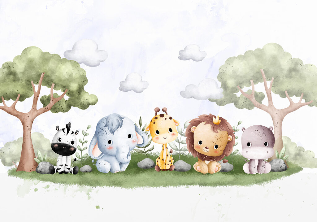 Ippopotamo tra due alberi — design completo