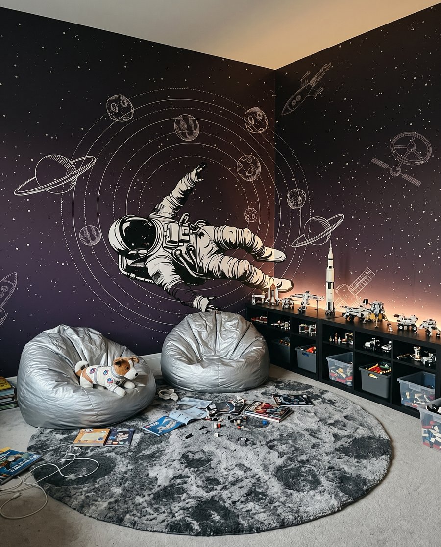 Astronauta tra le orbite in un ambiente