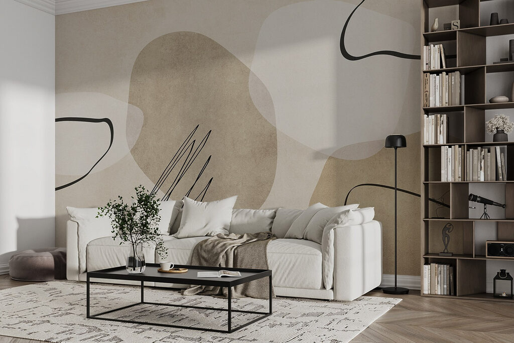 Forme con scarabocchi neri in un ambiente