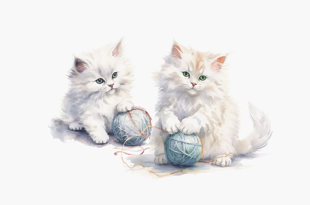 Due gattini con gomitoli — design completo