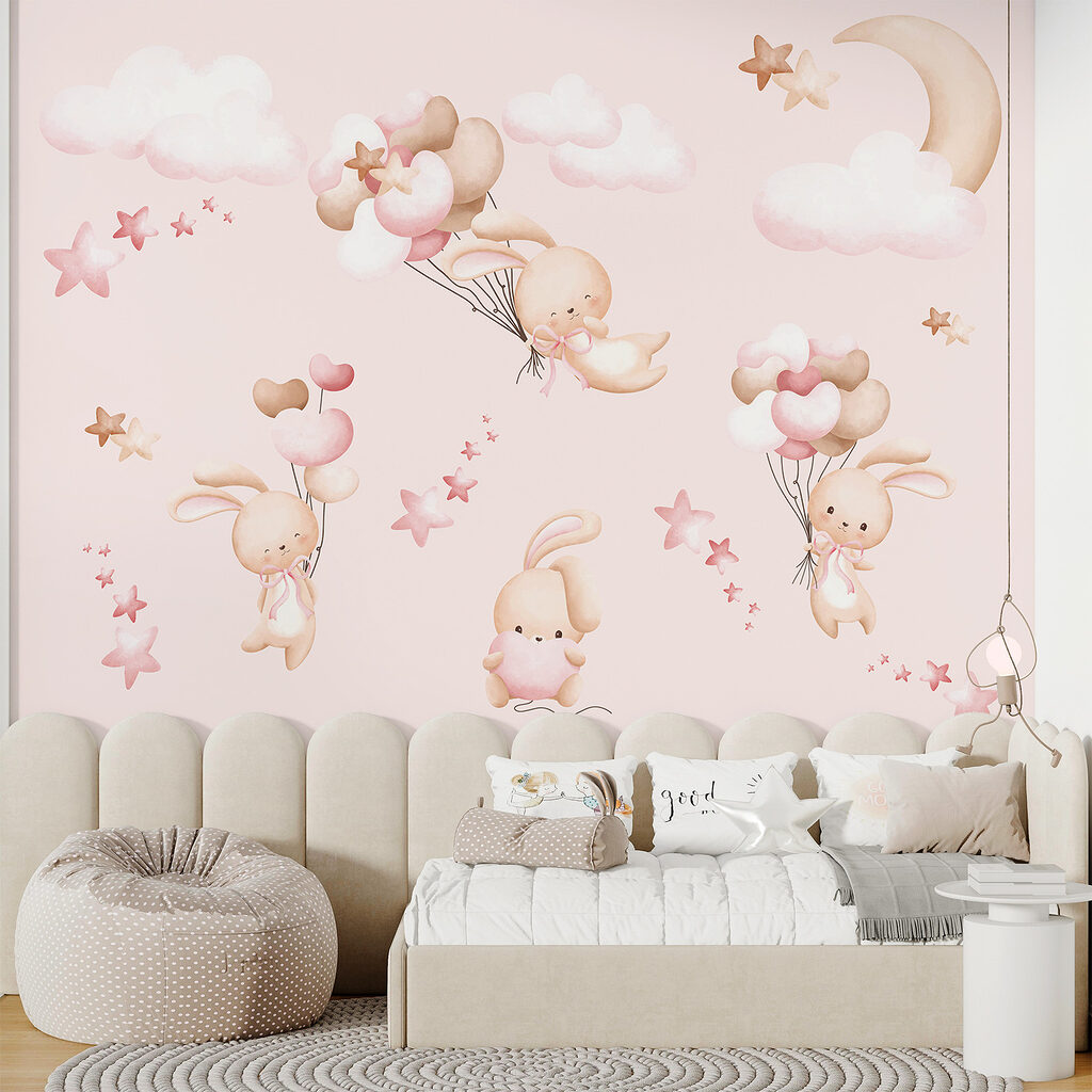 Coniglietti con palloncini rosa — ambiente 2