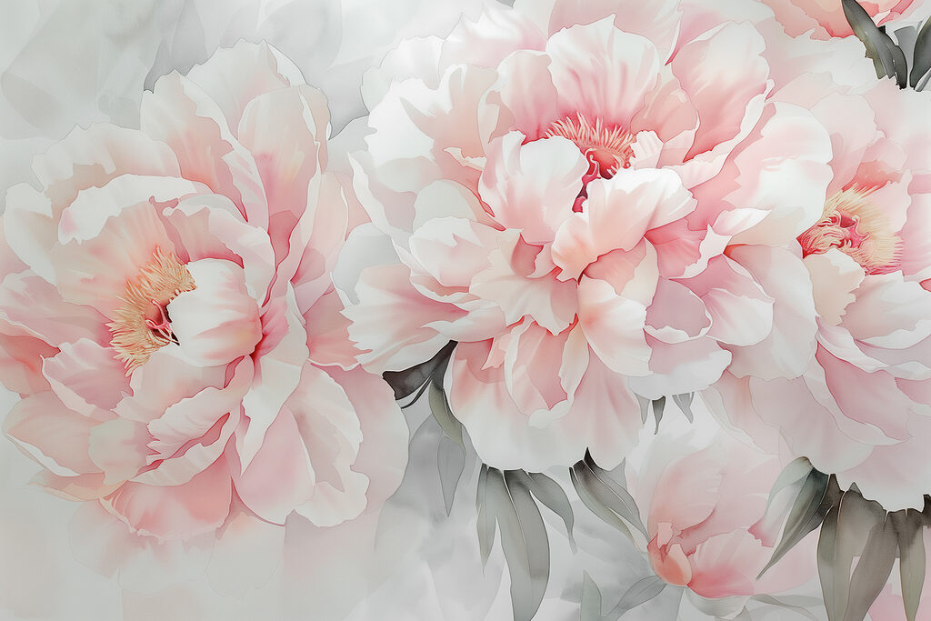 Peonie rosa, petali ampi — design completo