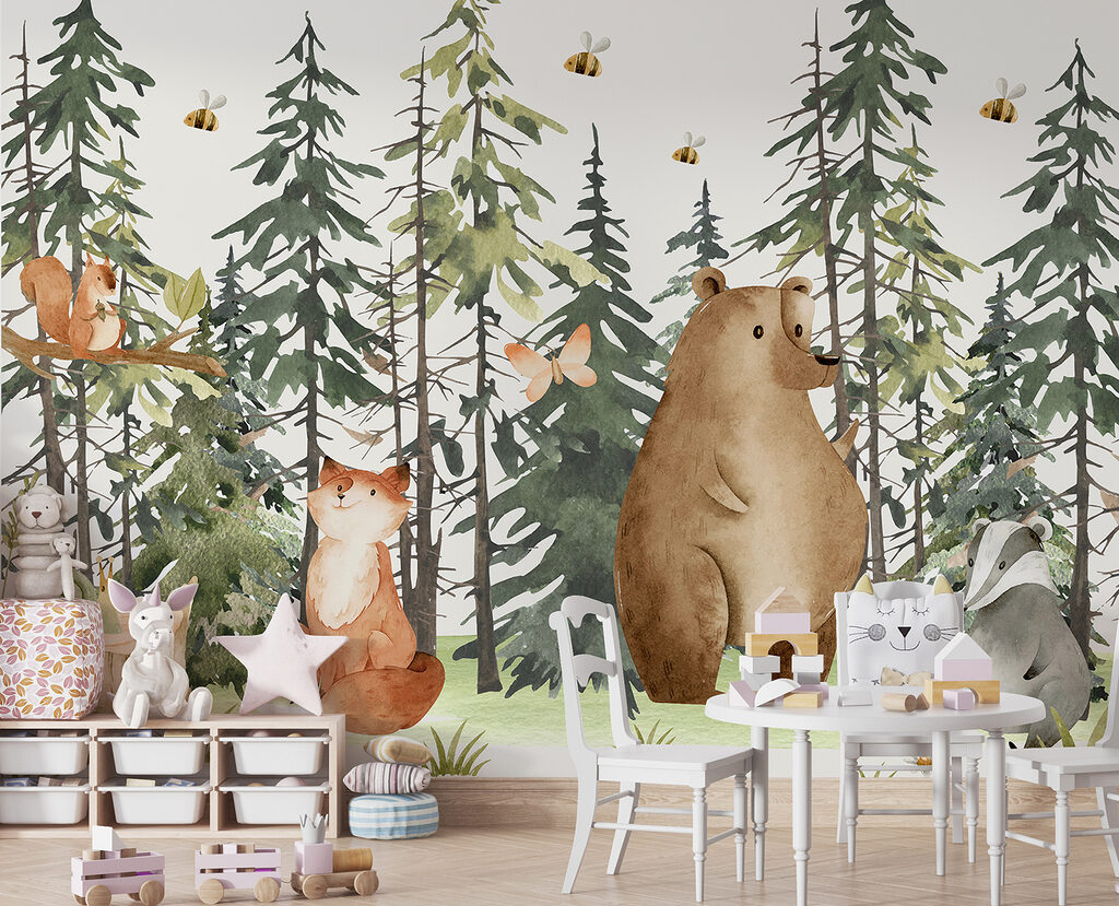 Orso tra i pini in un ambiente
