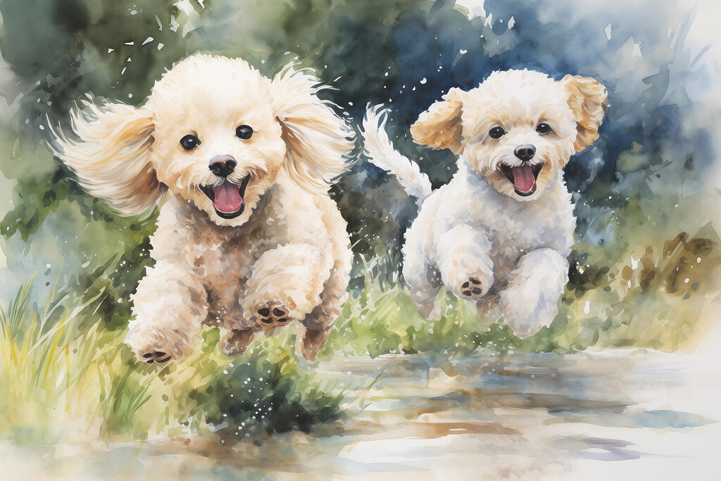 Due cagnolini che corrono — design completo