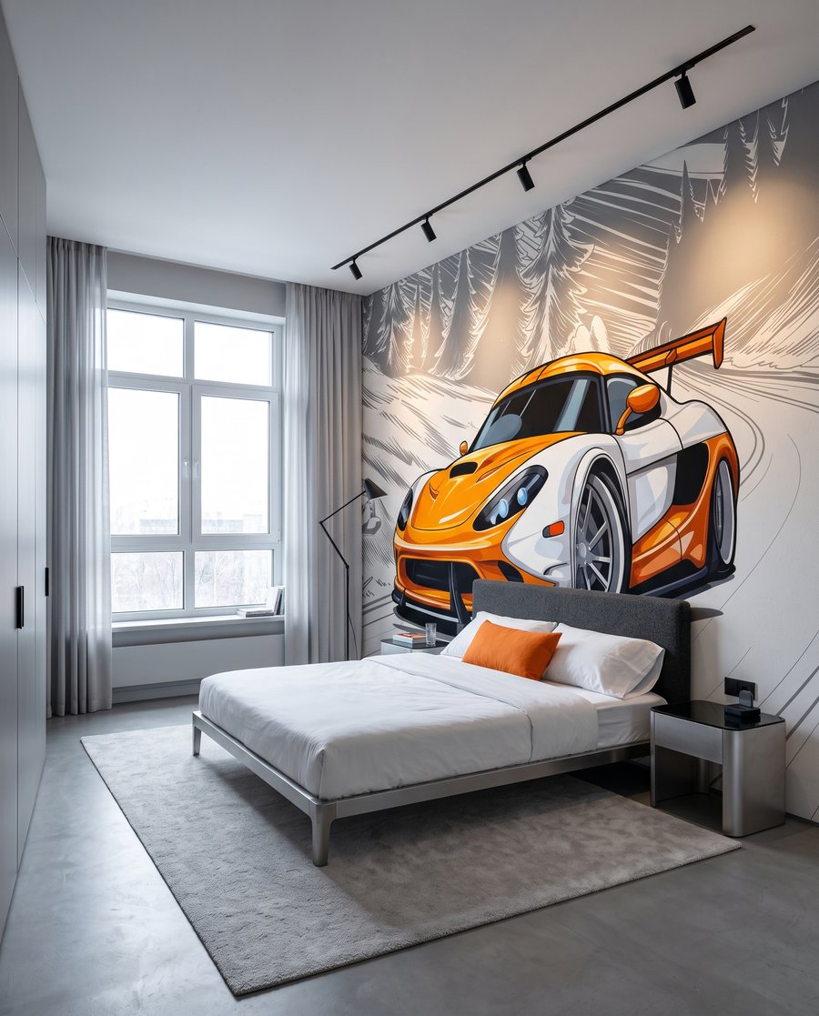 Sportiva arancione in curva — ambiente 2