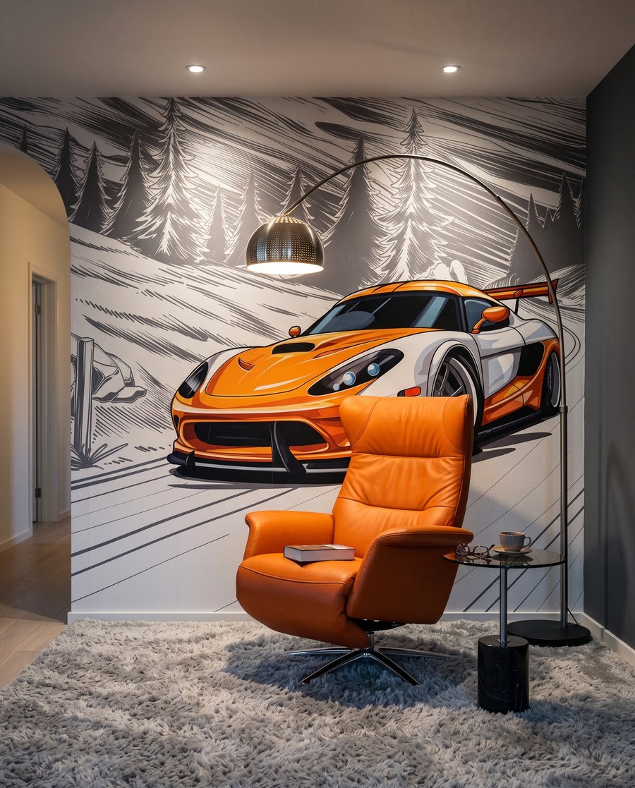Sportiva arancione in curva — ambiente 4