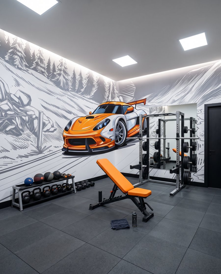 Sportiva arancione in curva — ambiente 6