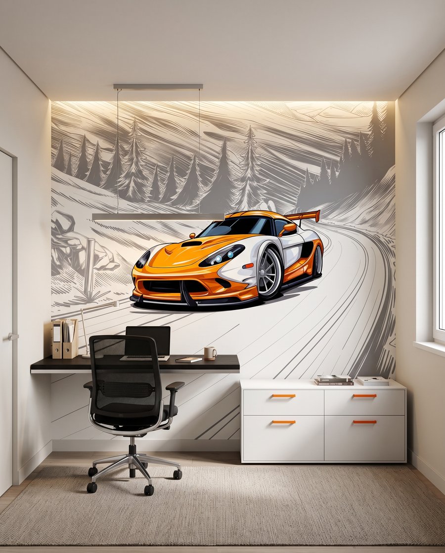 Sportiva arancione in curva — ambiente 9
