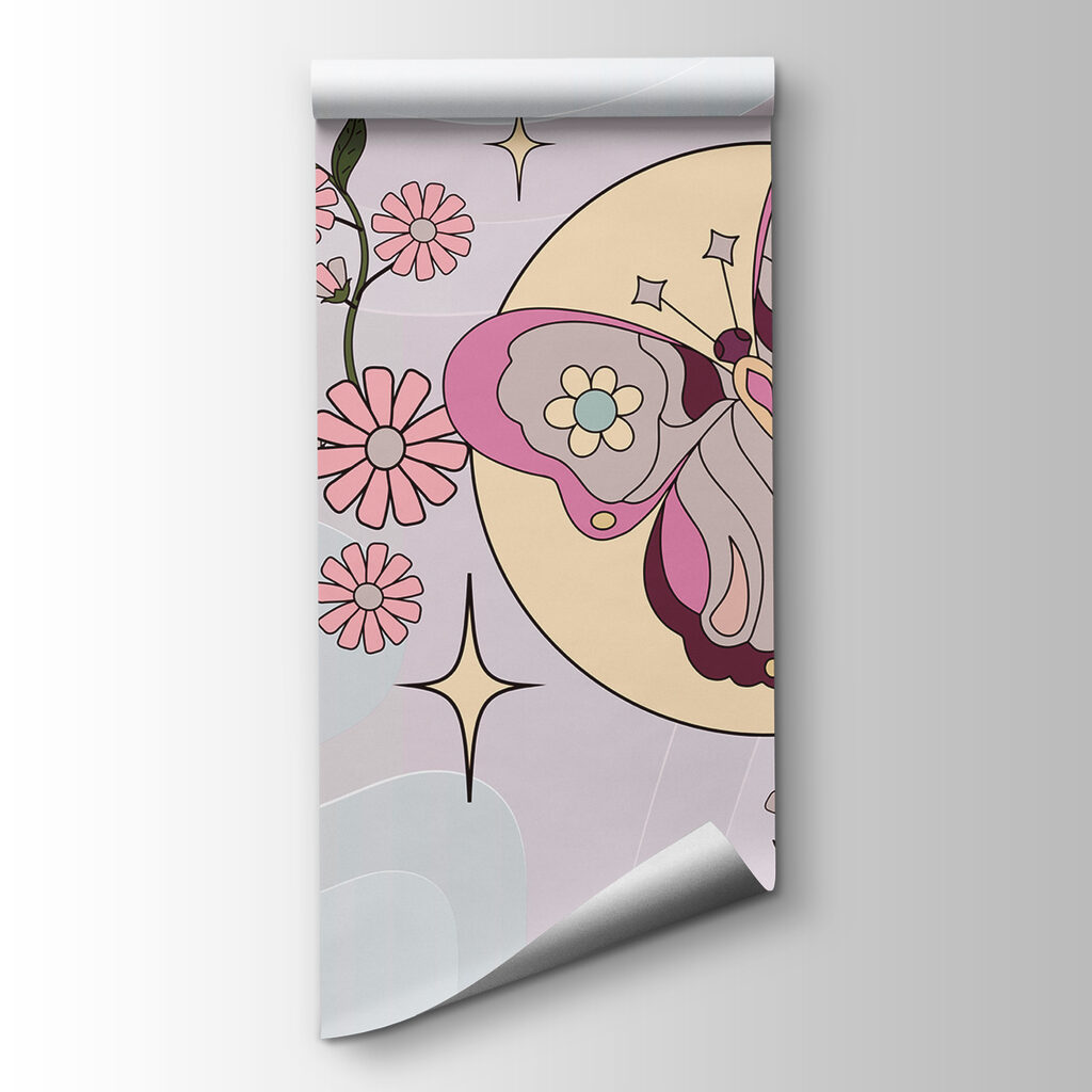 Farfalla sopra fiori rosa — vista del prodotto