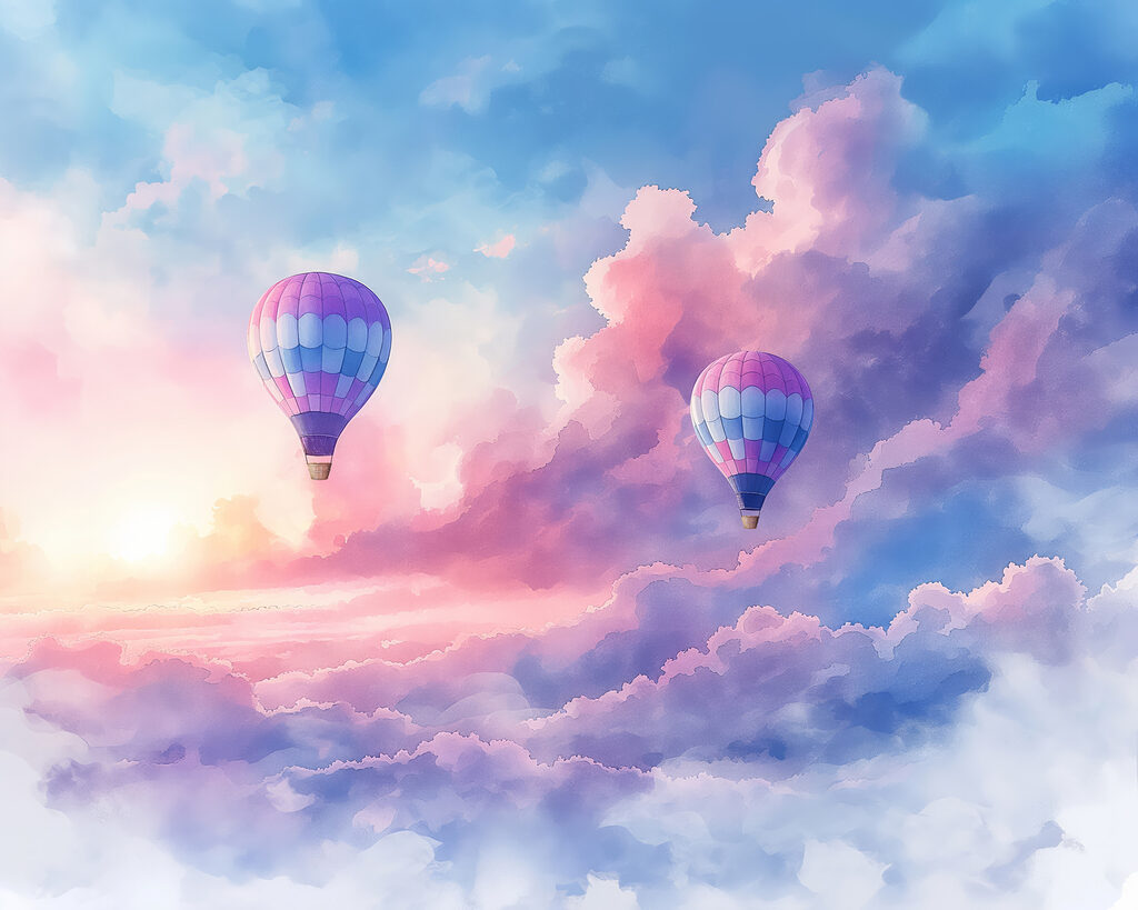 Palloncini tra nuvole rosa — design completo