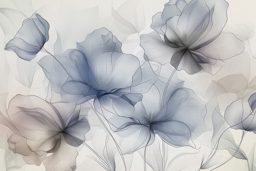 Fiori grigio azzurro trasparenti — design completo