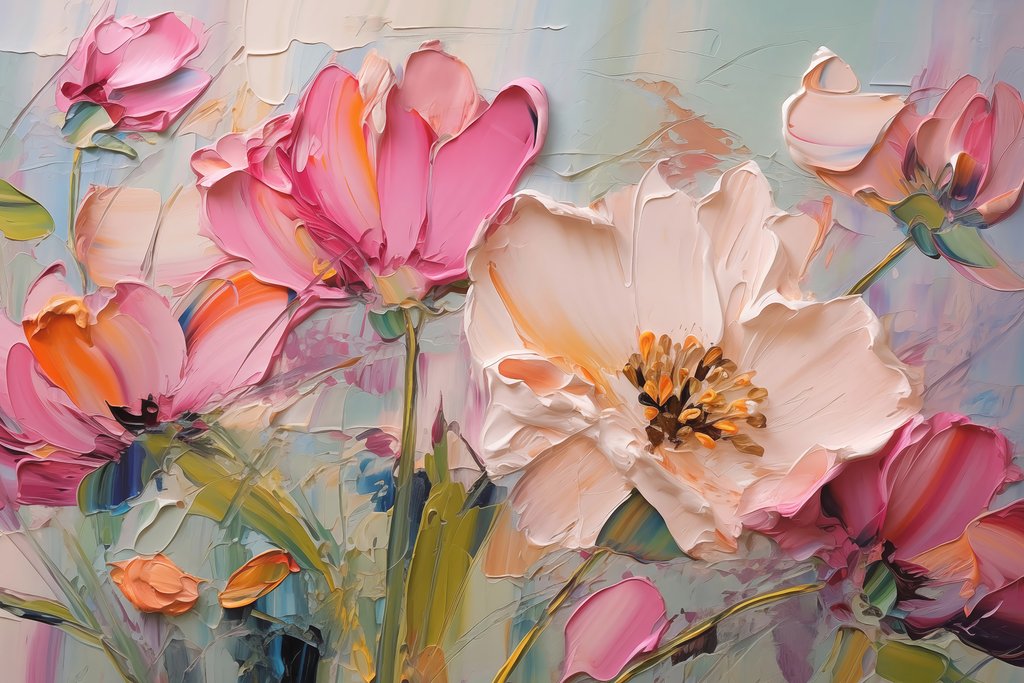 Fiori rosa in pennellate — design completo