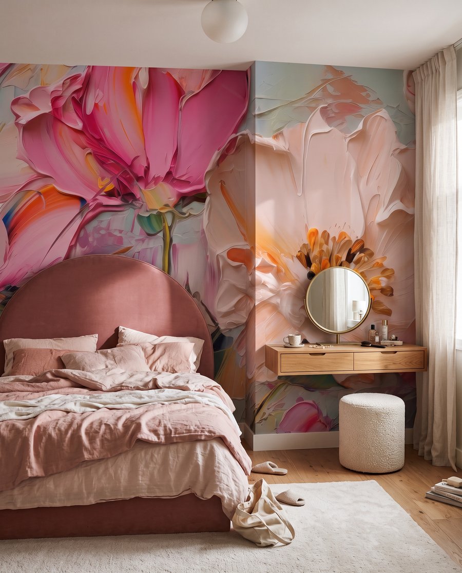 Fiori rosa in pennellate — ambiente 2