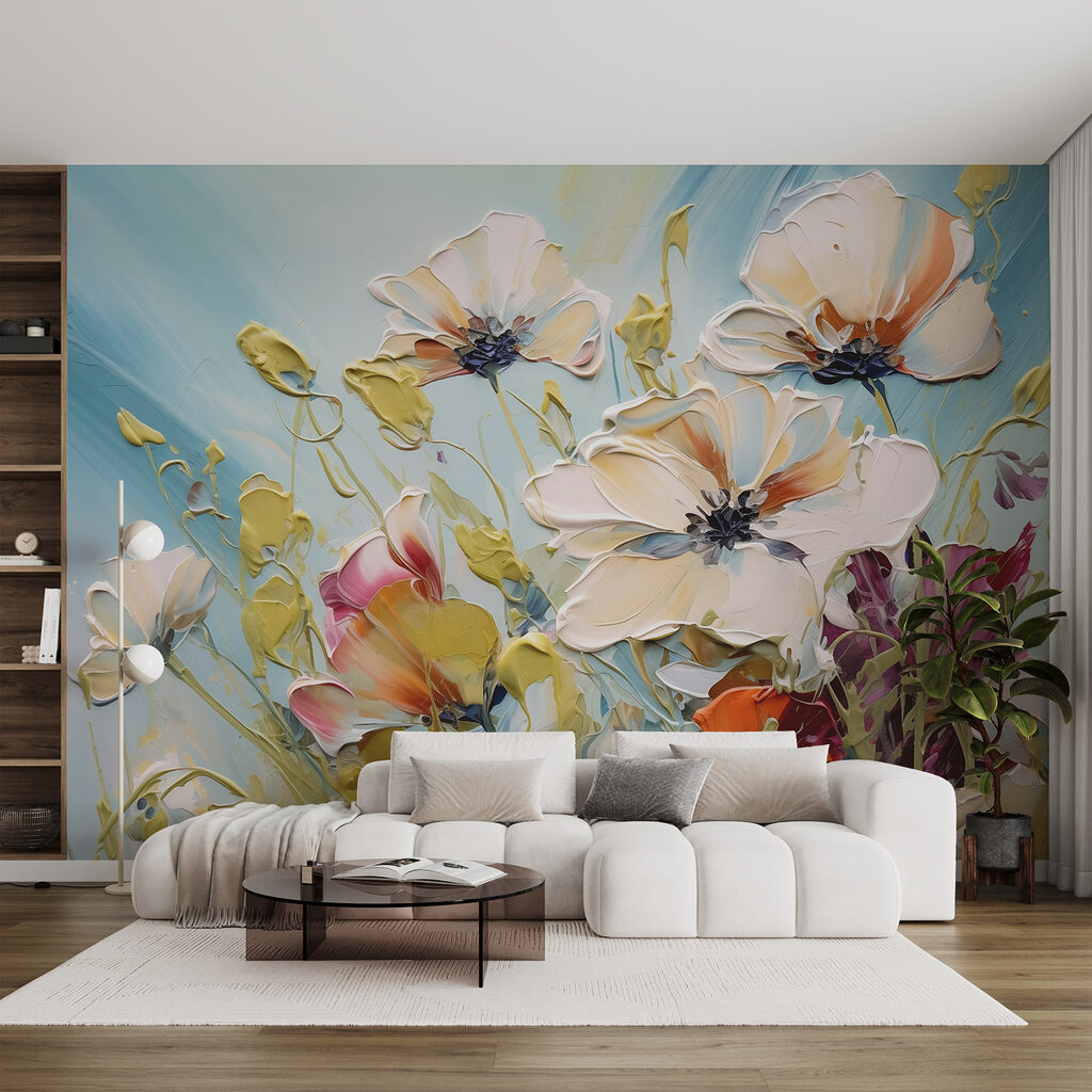 Grandi fiori e pennellate in un ambiente