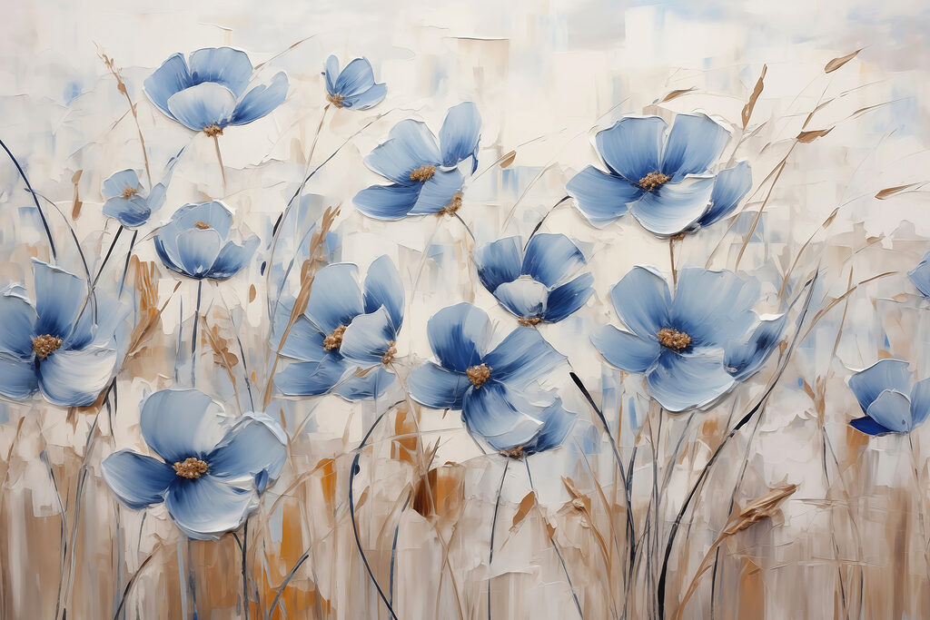 Fiori blu tra cereali — design completo