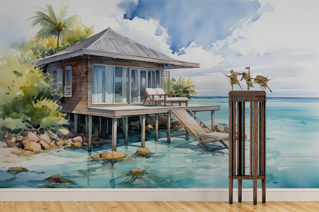 Casetta sopra acqua turchese — ambiente 2