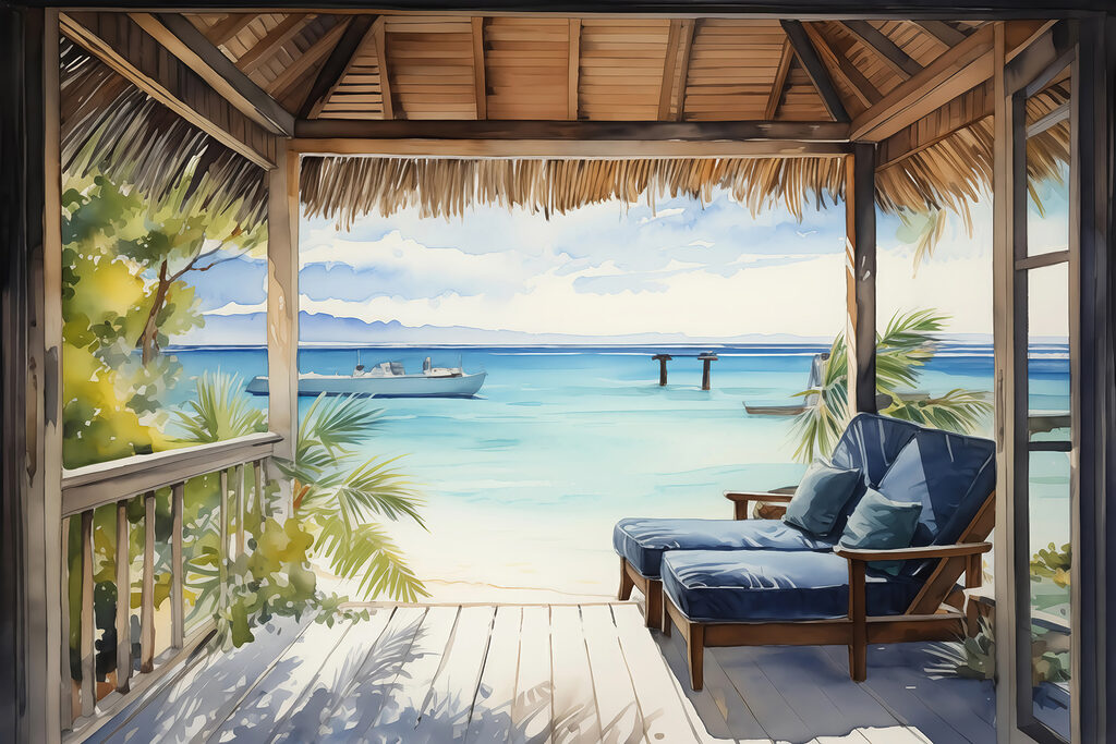 Veranda sull’acqua turchese — design completo