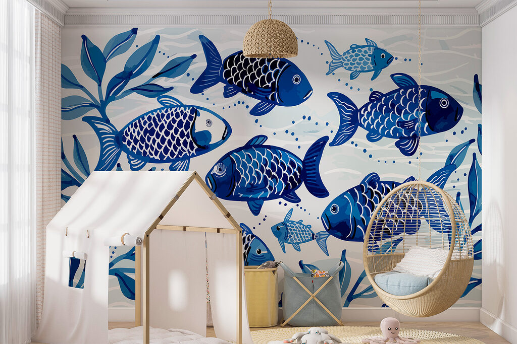 Pesci blu tra foglie — ambiente 1