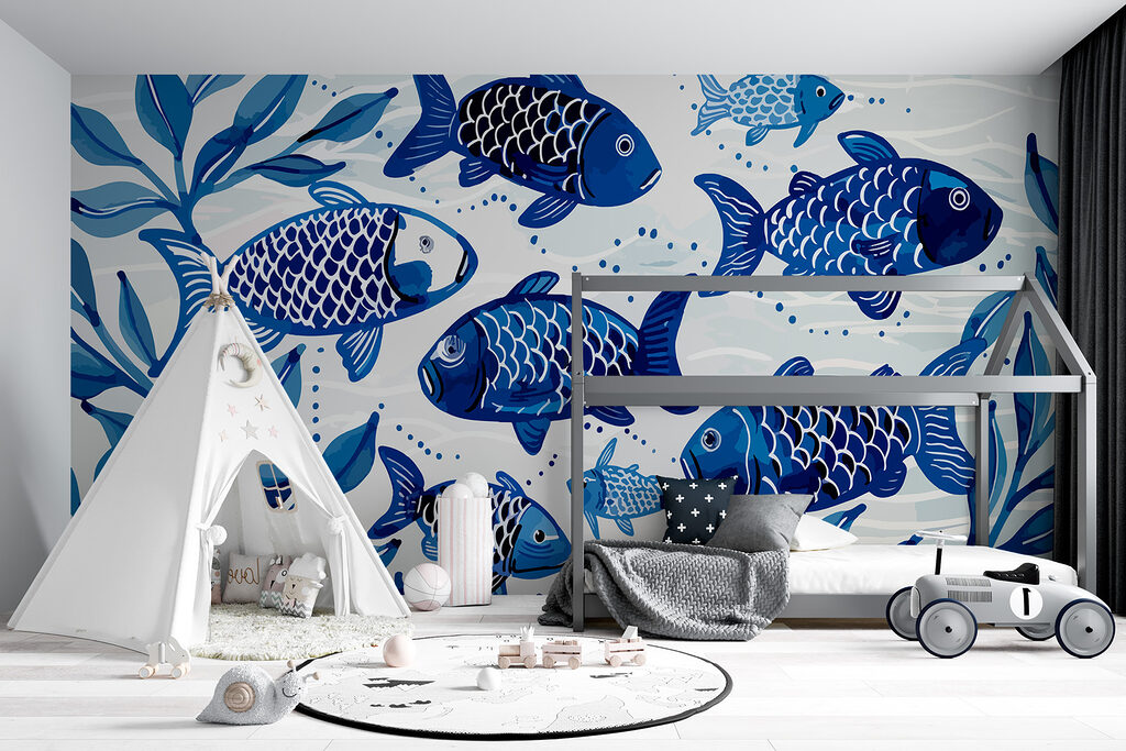 Pesci blu tra foglie — ambiente 3