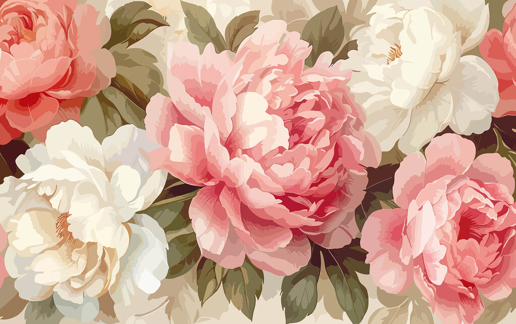 Peonie in toni caldi — design completo