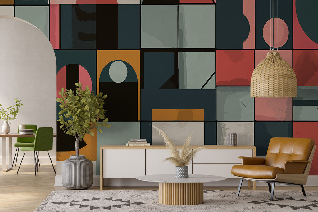 Forme colorate e geometrie in un ambiente