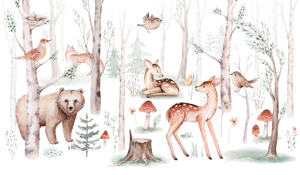 Cervo, orso e funghi — design completo