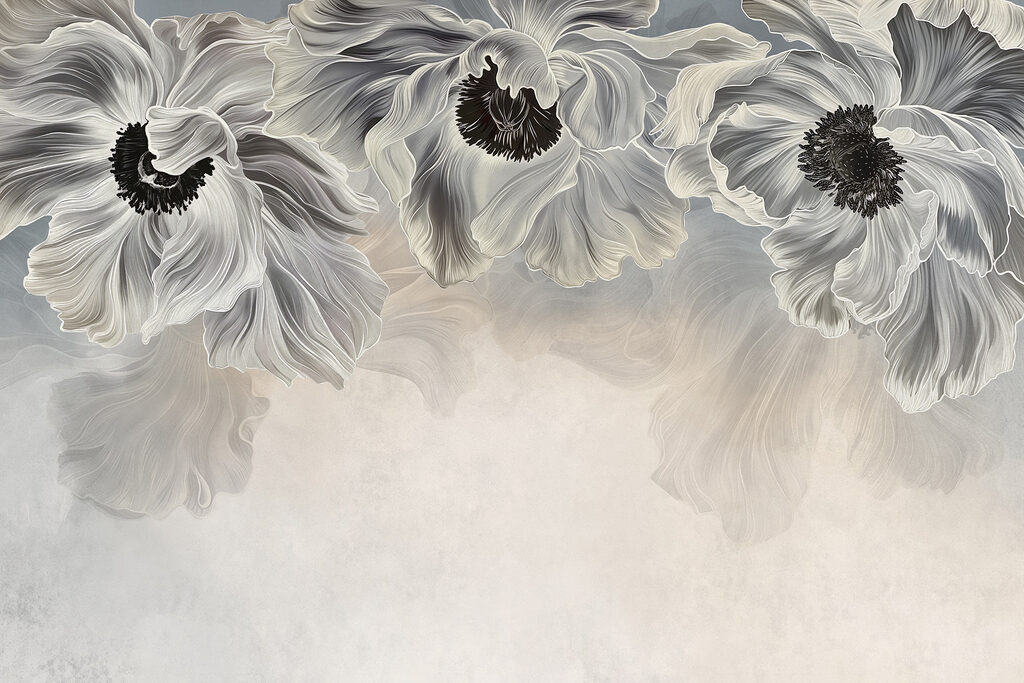 Fiori grigi appesi dall’alto — design completo
