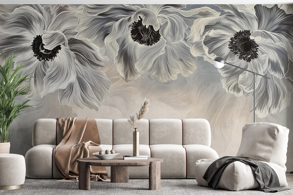 Fiori grigi appesi dall’alto — ambiente 3