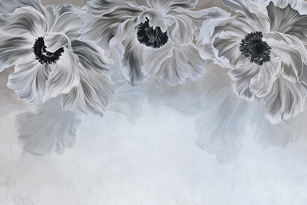 Fiori grigi appesi dall’alto — design completo