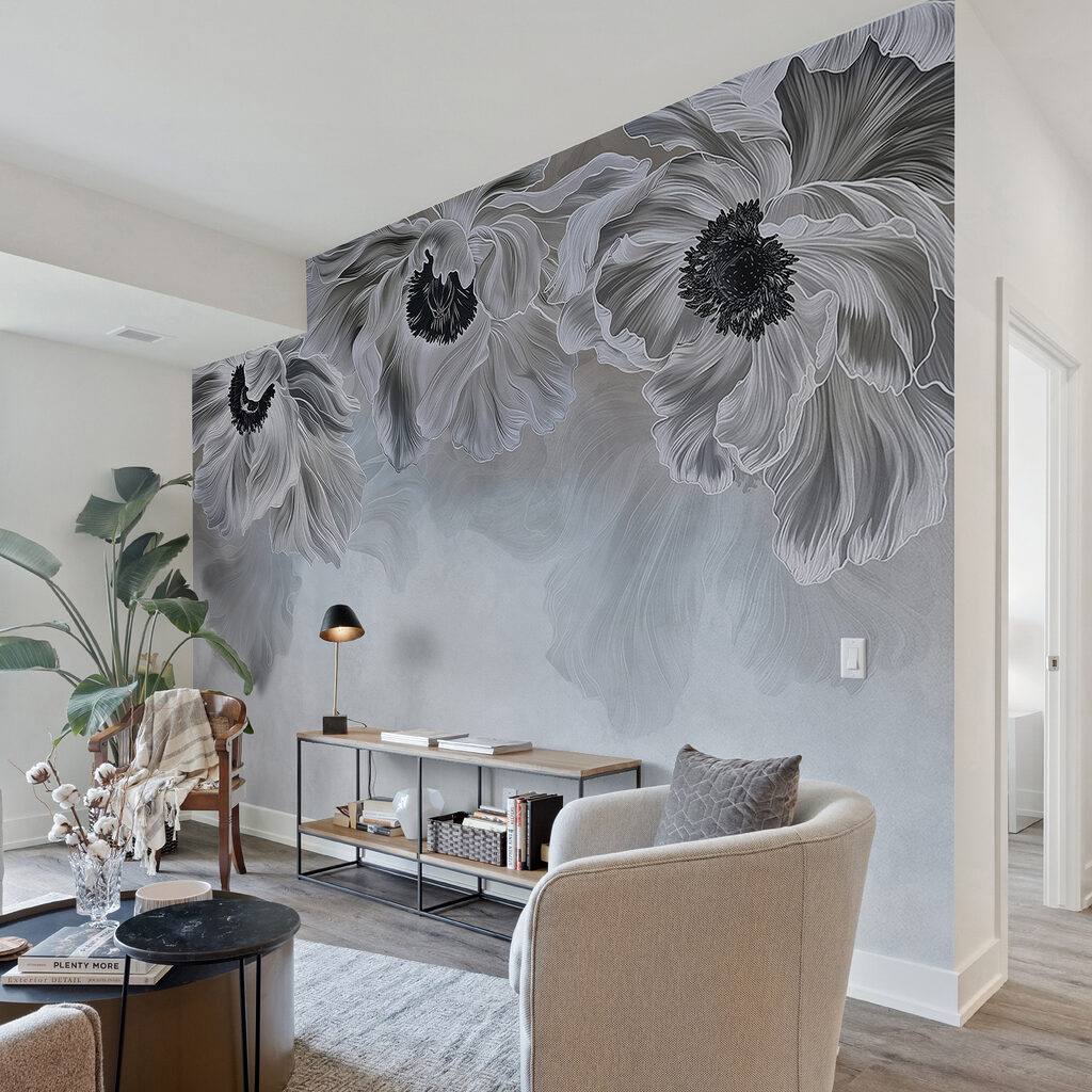 Fiori grigi appesi dall’alto — ambiente 4