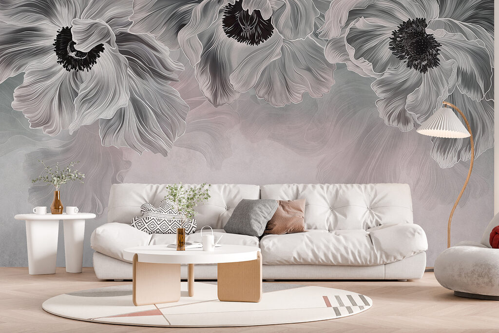 Fiori grigi appesi dall’alto — ambiente 3