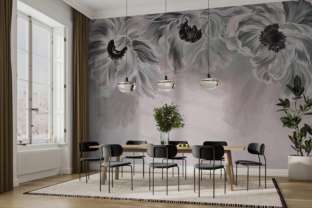 Fiori grigi appesi dall’alto — ambiente 4