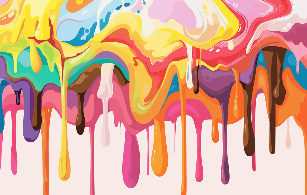 Vernice colorata che scende — design completo