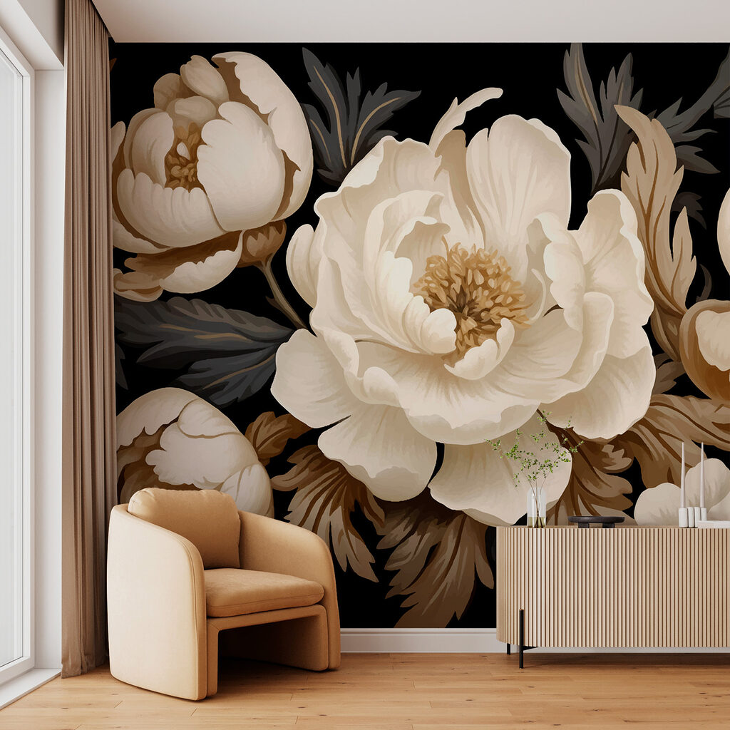 Peonie crema su nero — ambiente 1