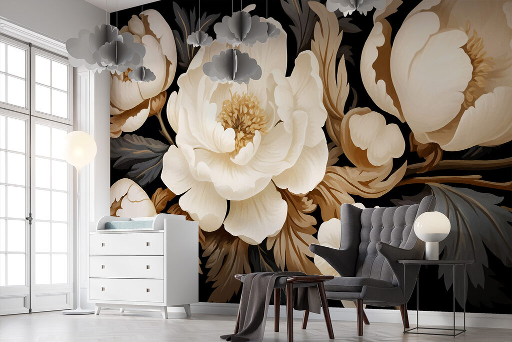 Peonie crema su nero — ambiente 3