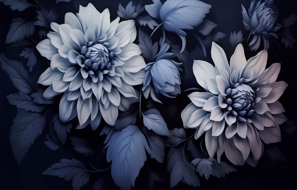 Dalie blu notturne — design completo