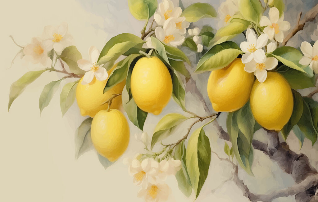 Limoni con fiori bianchi — design completo