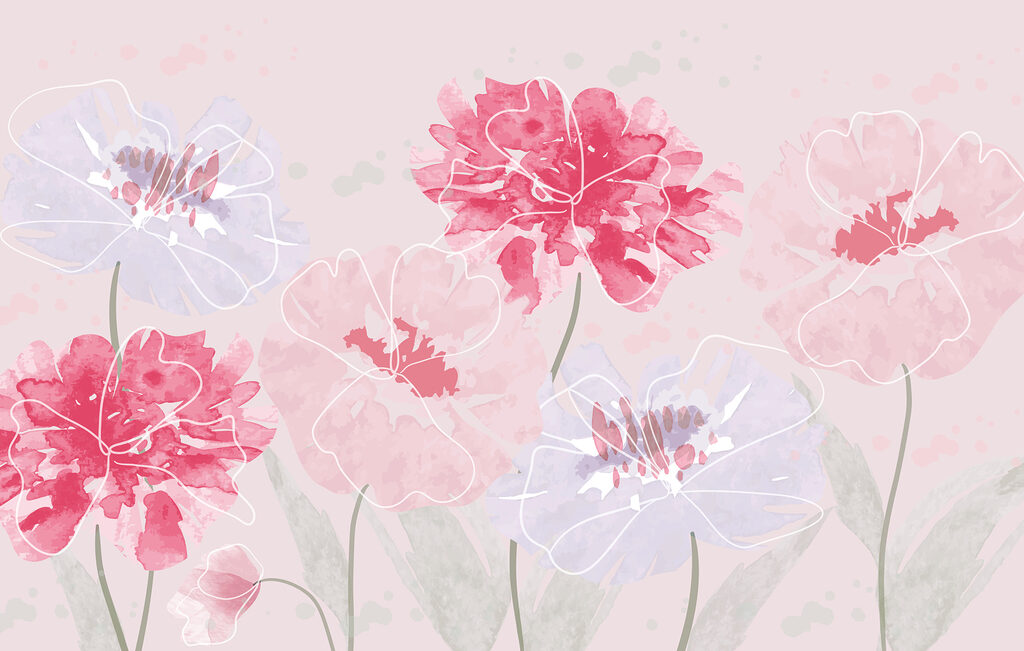 Fiori rosa contornati — design completo