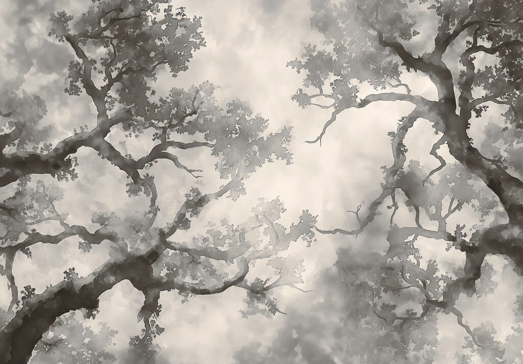 Alberi contorti ad acquerello — design completo
