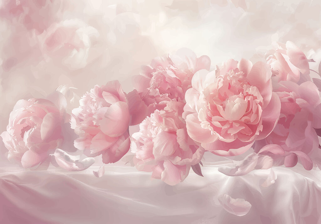 Peonie rosa e nuvole — design completo