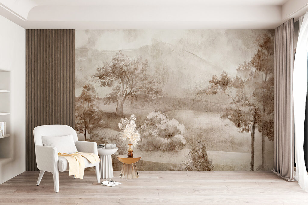 Alberi e colline nebbiose — ambiente 4